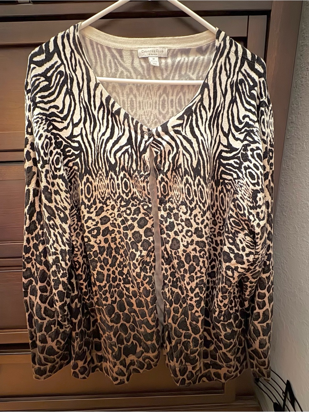 Charter Club  Zebra & Leopard Print button up Cardigan - Neutral Animal Print